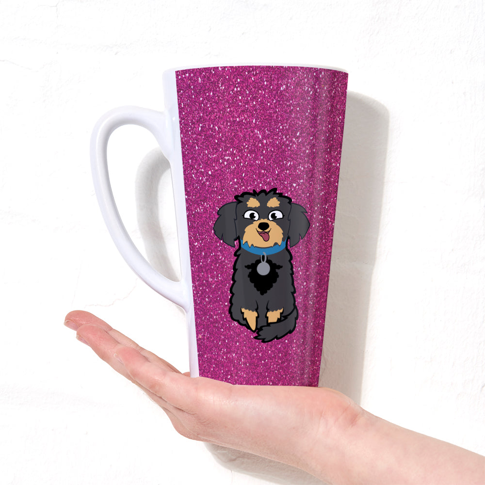 Personalised Dog Pink Glitter Effect Latte Mug