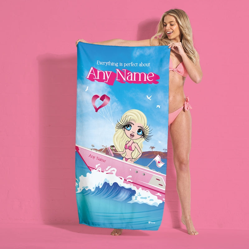 ClaireaBella Personalised Pink Pleasure Cruise Beach Towel - Image 2