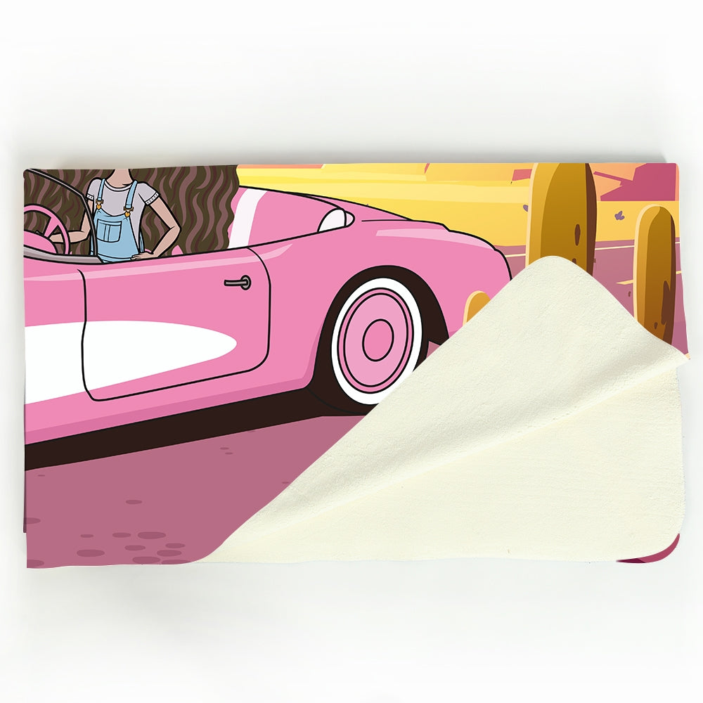 ClaireaBella Girls Personalised Pink Car Fleece Blanket - Image 3