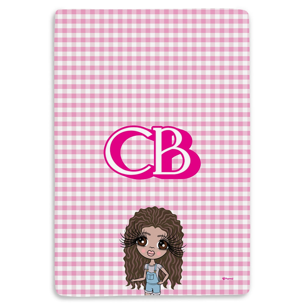 ClaireaBella Girls Personalised Pink Tartan Fleece Blanket - Image 1