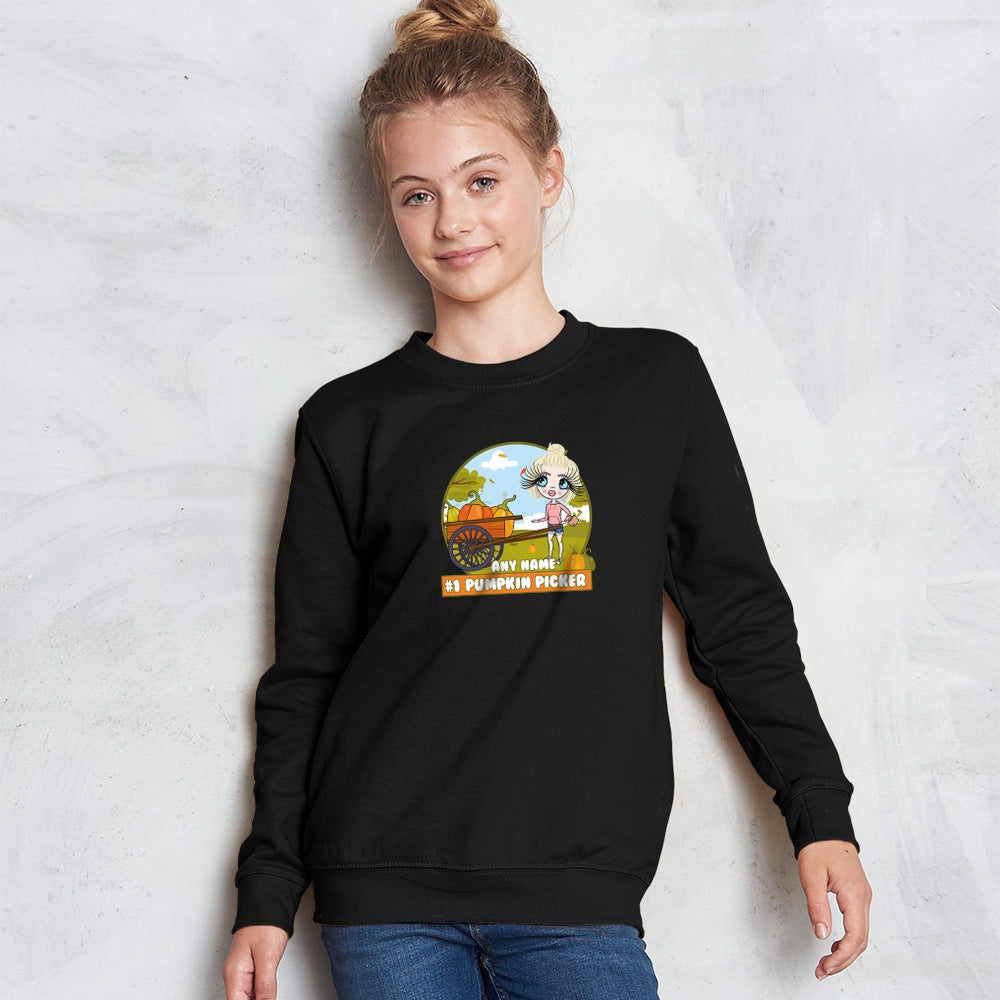 ClaireaBella Girls Personalised #1 Pumpkin Picker Sweatshirt - Image 1