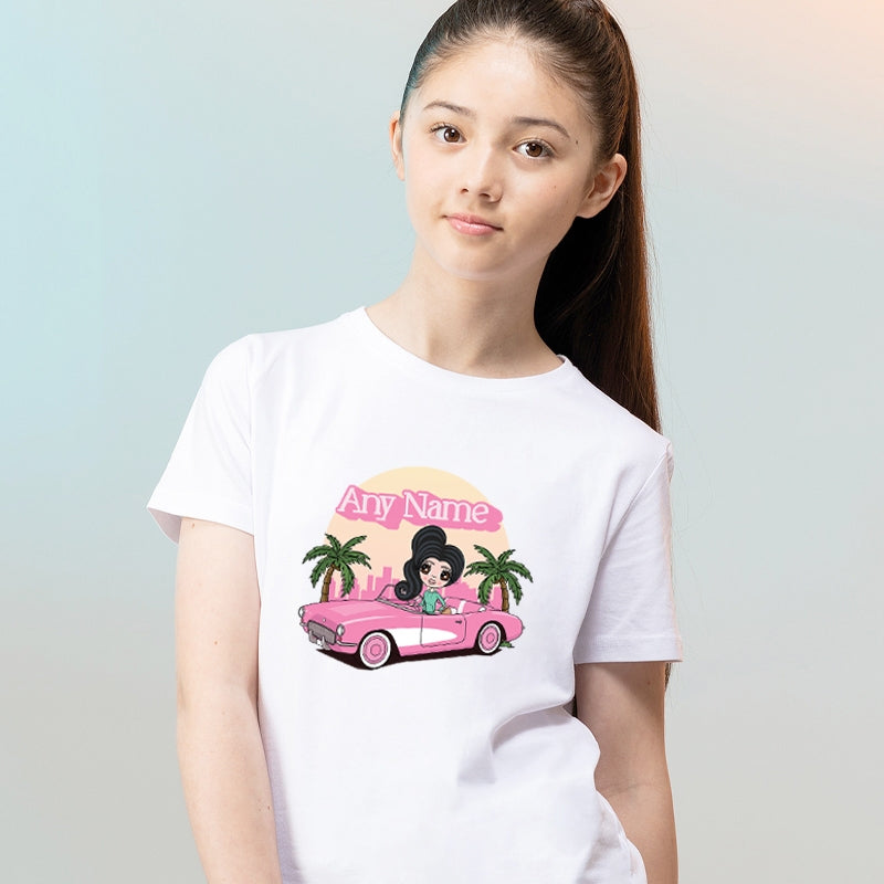 ClaireaBella Girls Pink Car Personalised T-Shirt - Image 1