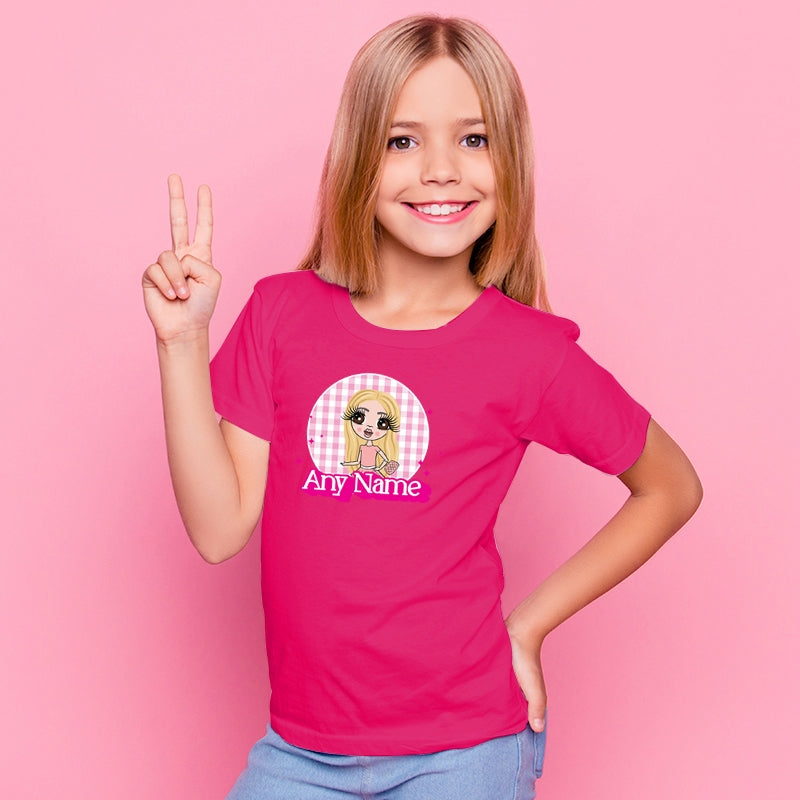 ClaireaBella Girls Pink Tartan Personalised T-Shirt - Image 2