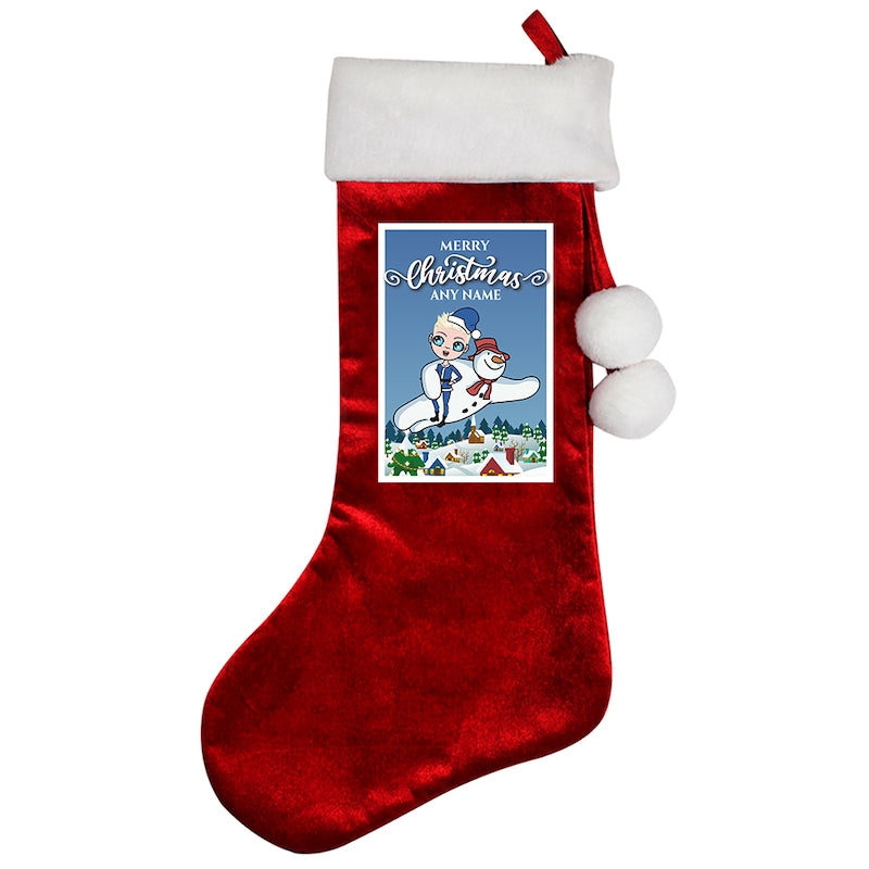 Jnr Boys Personalised Flying Snowman Christmas Stocking - Image 2