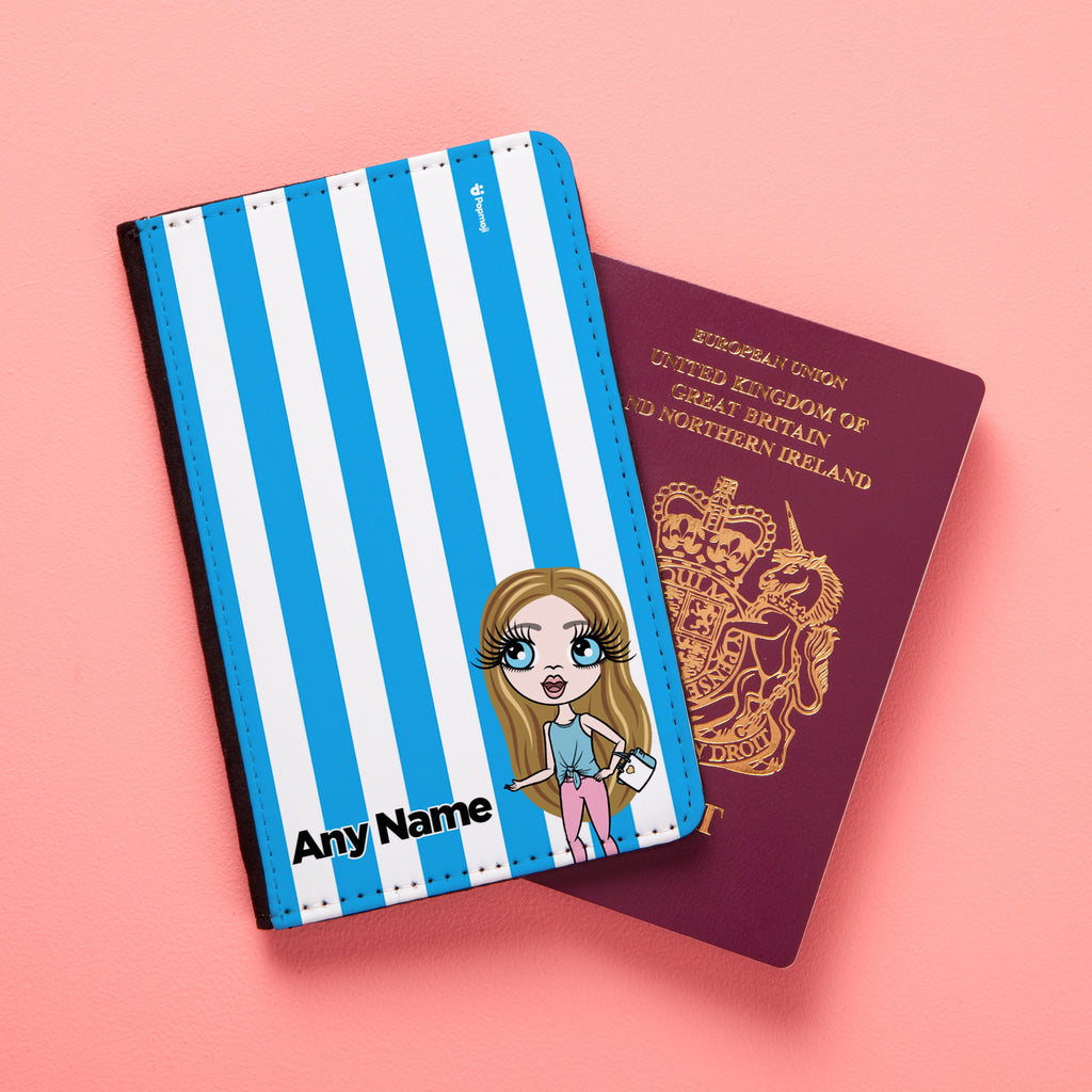 ClaireaBella Girls Personalised Blue Stripe Passport Cover