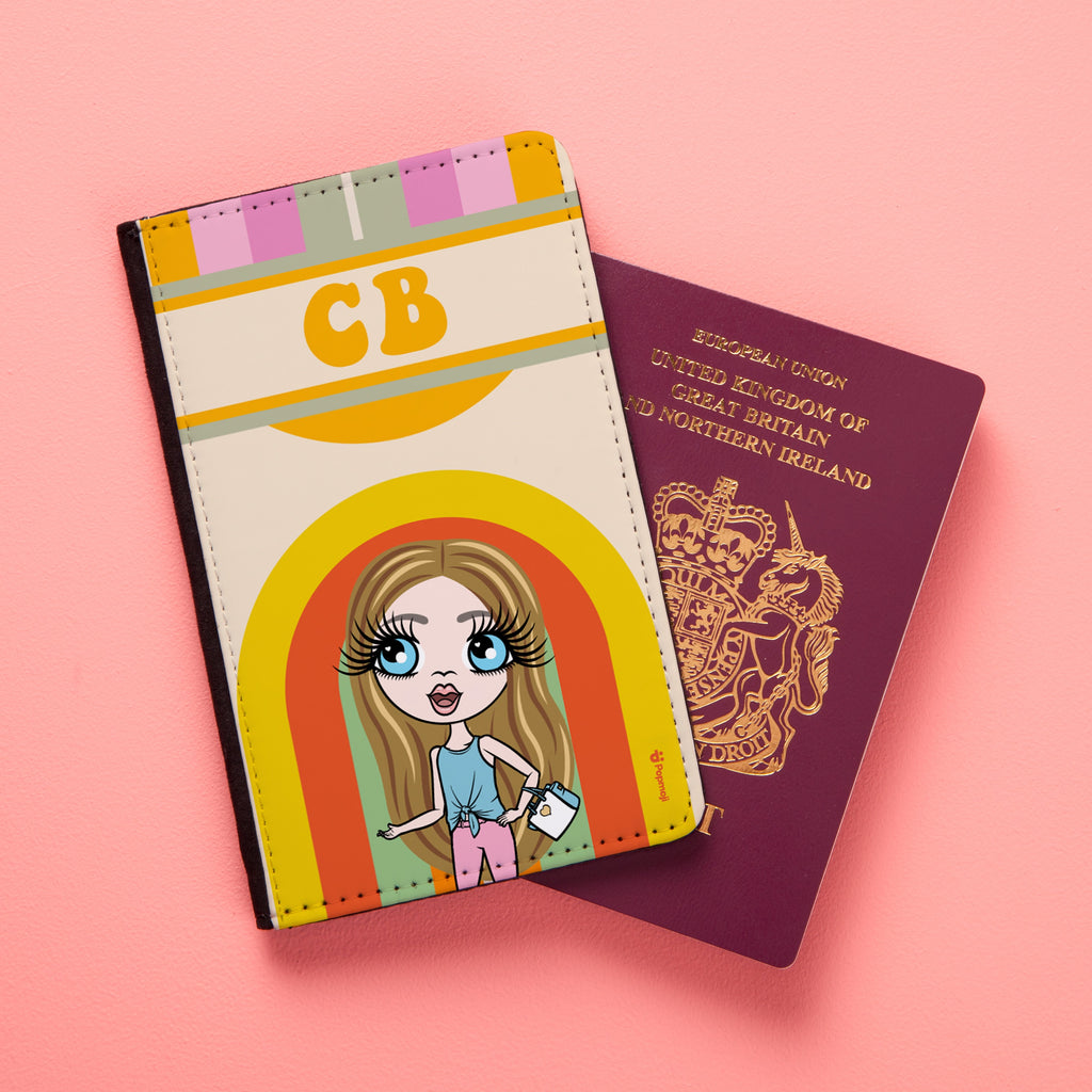 ClaireaBella Girls Personalised Retro Rainbow Passport Cover
