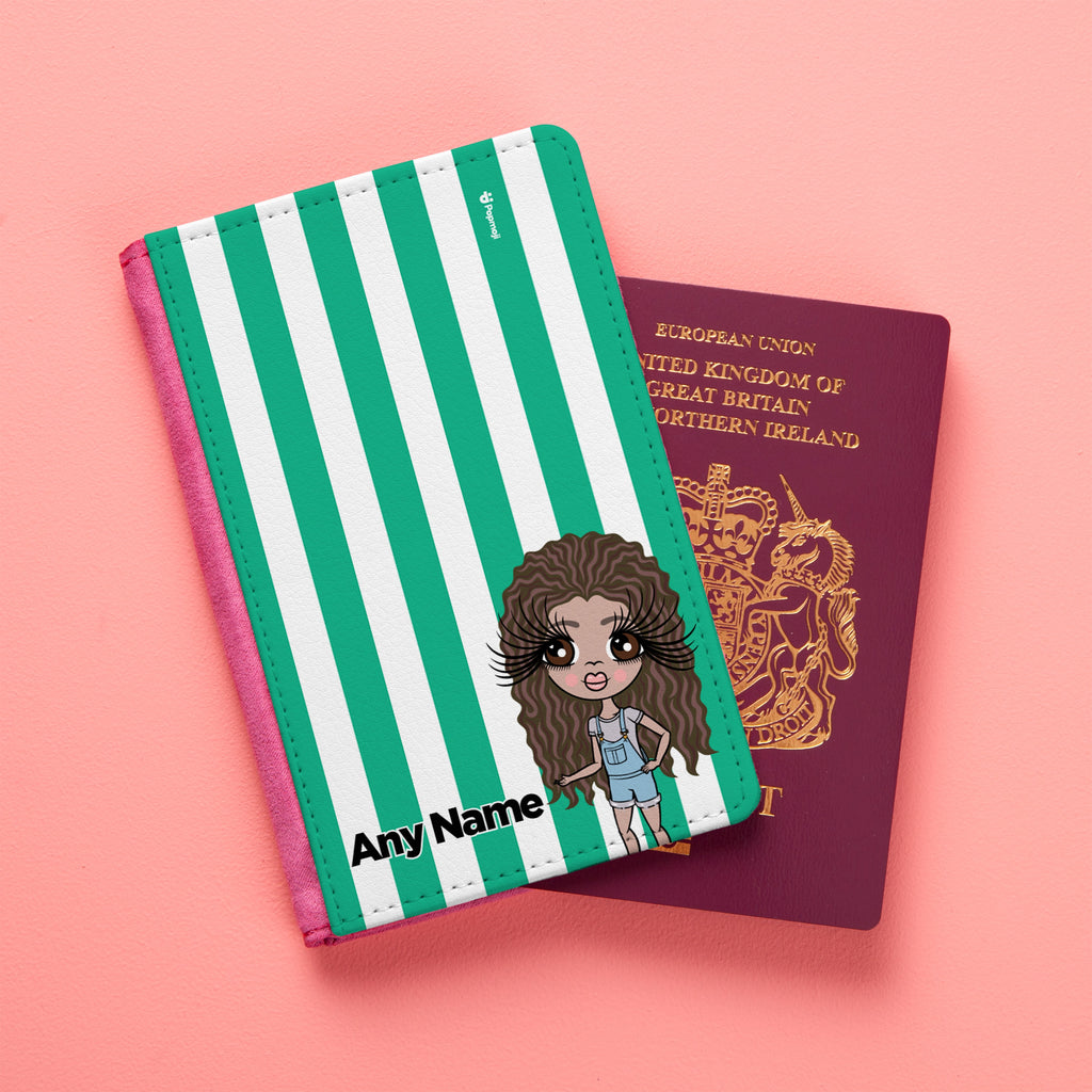 ClaireaBella Girls Personalised Green Stripe Passport Cover