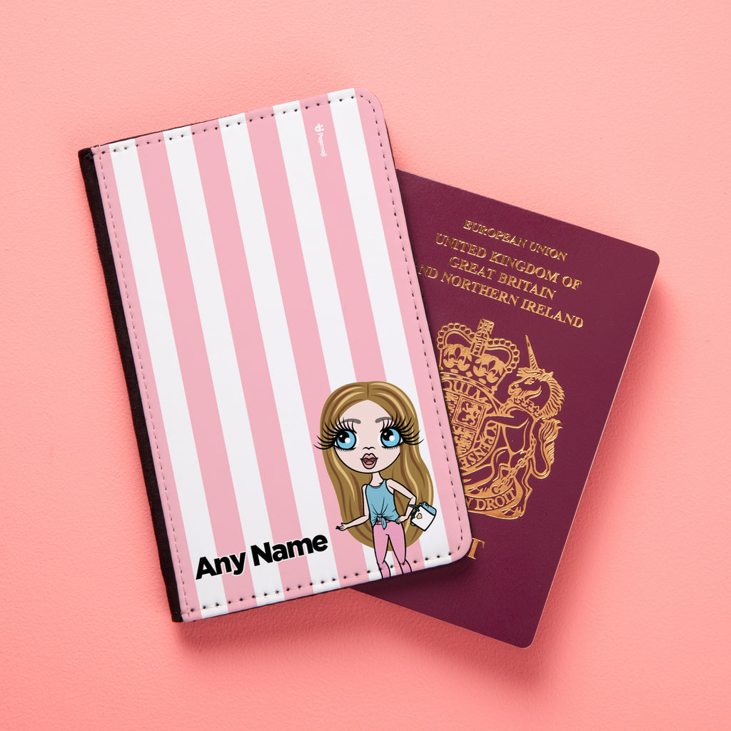 ClaireaBella Girls Personalised Light Pink Stripe Passport Cover