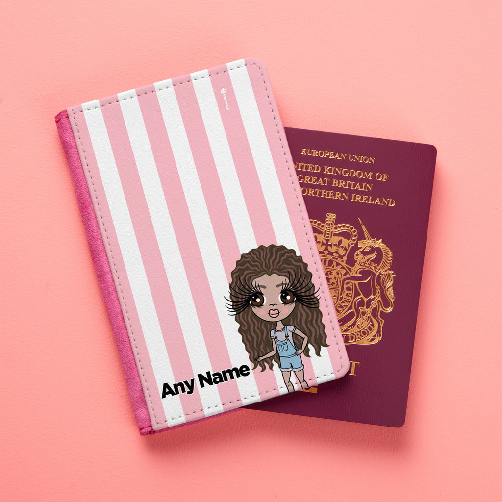 ClaireaBella Girls Personalised Light Pink Stripe Passport Cover