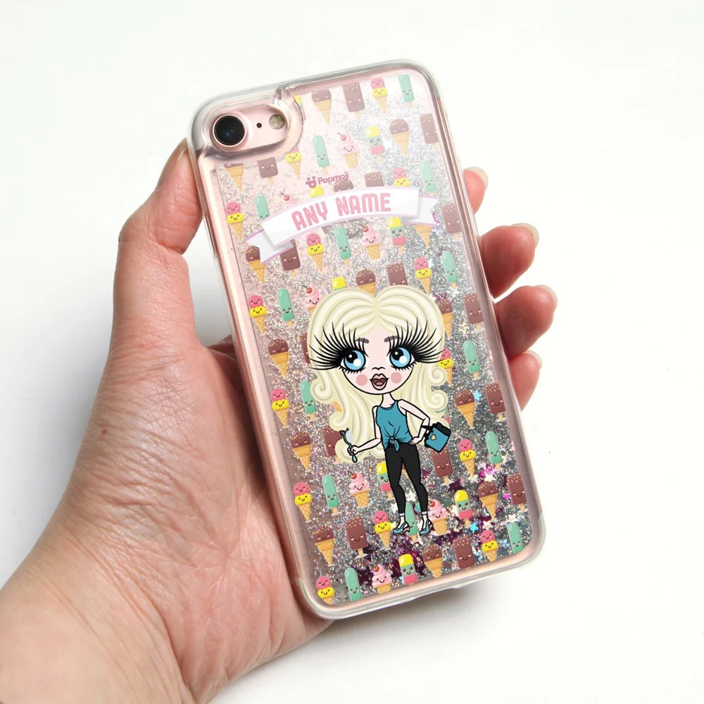 ClaireaBella Girls Ice Cream Liquid Glitter Phone Case - Silver