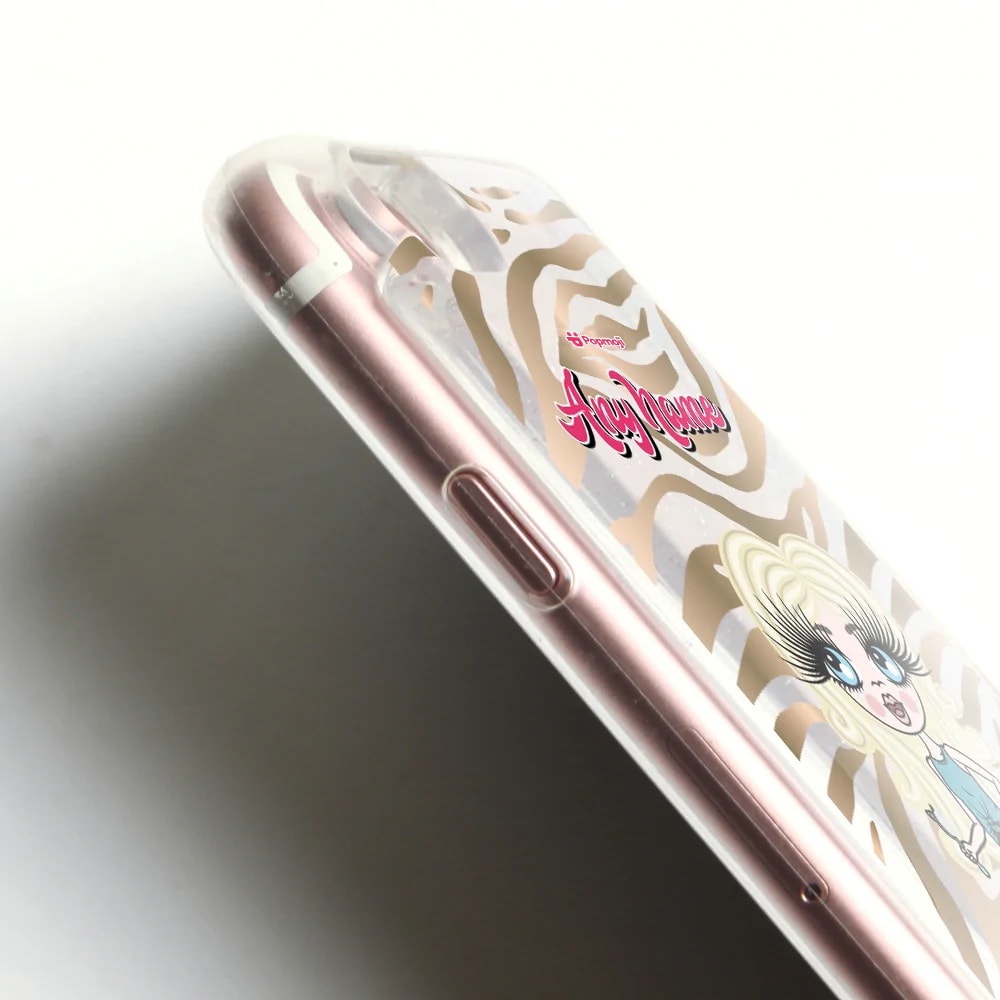 ClaireaBella Girls Zebra Print Liquid Glitter Phone Case - Silver