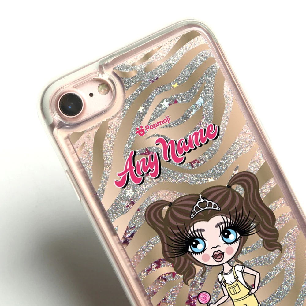 ClaireaBella Girls Zebra Print Liquid Glitter Phone Case - Silver