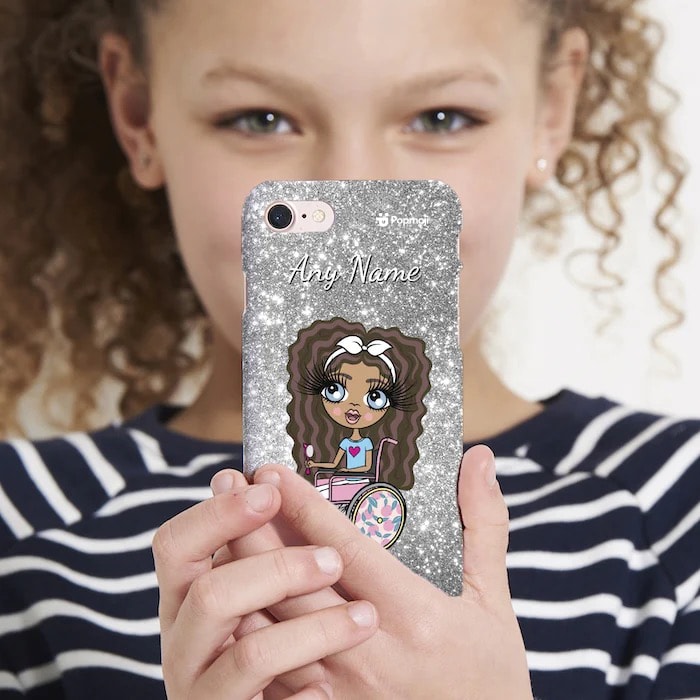 ClaireaBella Girls Wheelchair Personalised Glitter Effect Phone Case