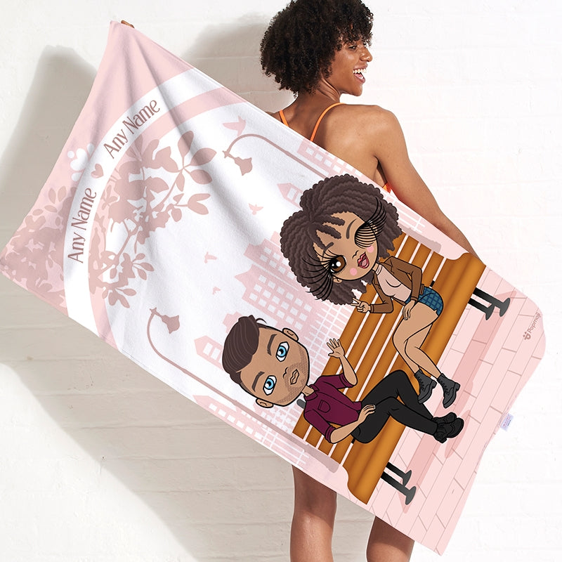 Multi Character Couples Love Bench Beach Towel - Image 1