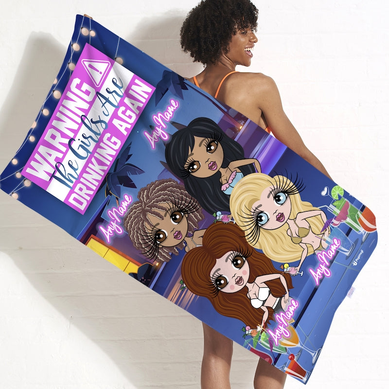 Multi Character Personalised Girls Trip Are Drinking Again Beach Towel - 4 Women - Image 1