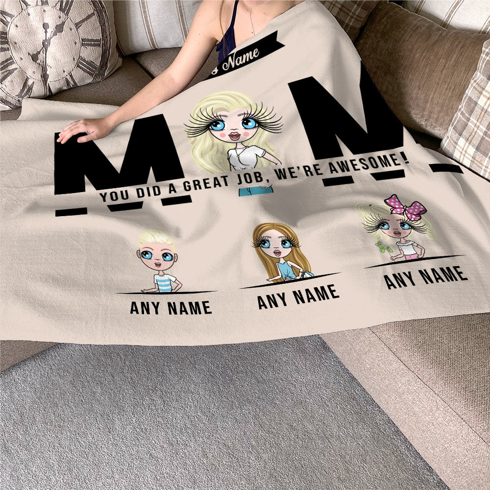 Multi Character Great Job Mum Woman And 3 Children Fleece Blanket - Image 3