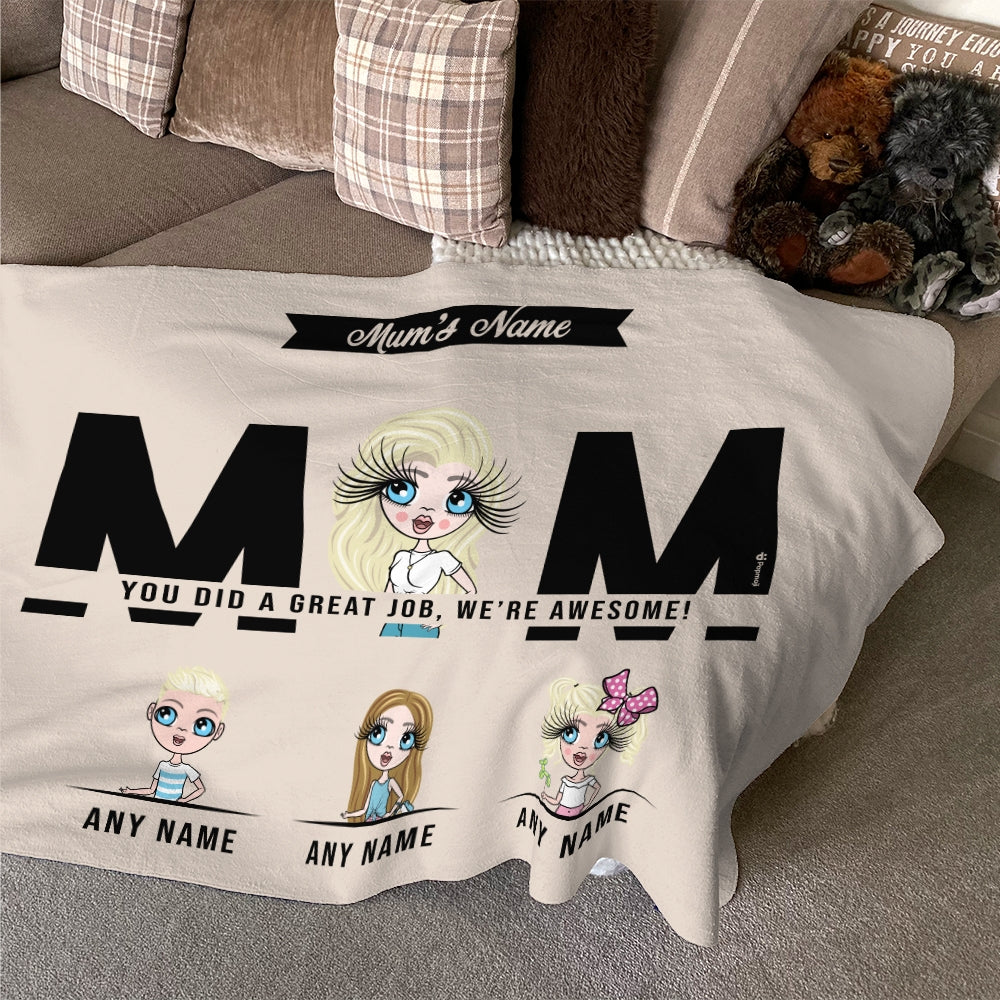 Multi Character Great Job Mum Woman And 3 Children Fleece Blanket - Image 7