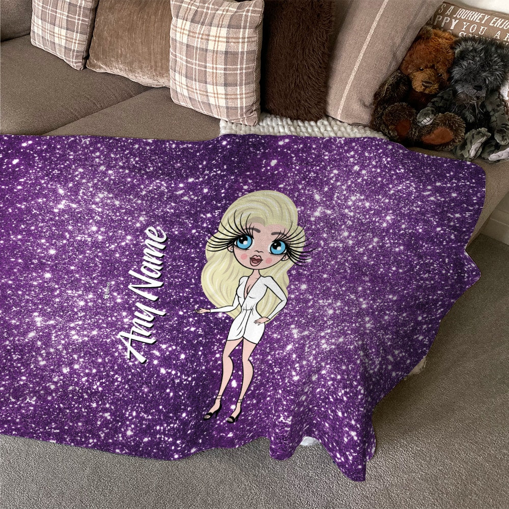 ClaireaBella Purple Glitter Effect Fleece Blanket