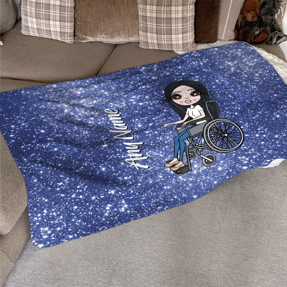 ClaireaBella Blue Glitter Effect Wheelchair Fleece Blanket Toxic Fox