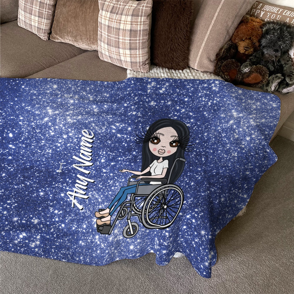 ClaireaBella Blue Glitter Effect Wheelchair Fleece Blanket Toxic Fox