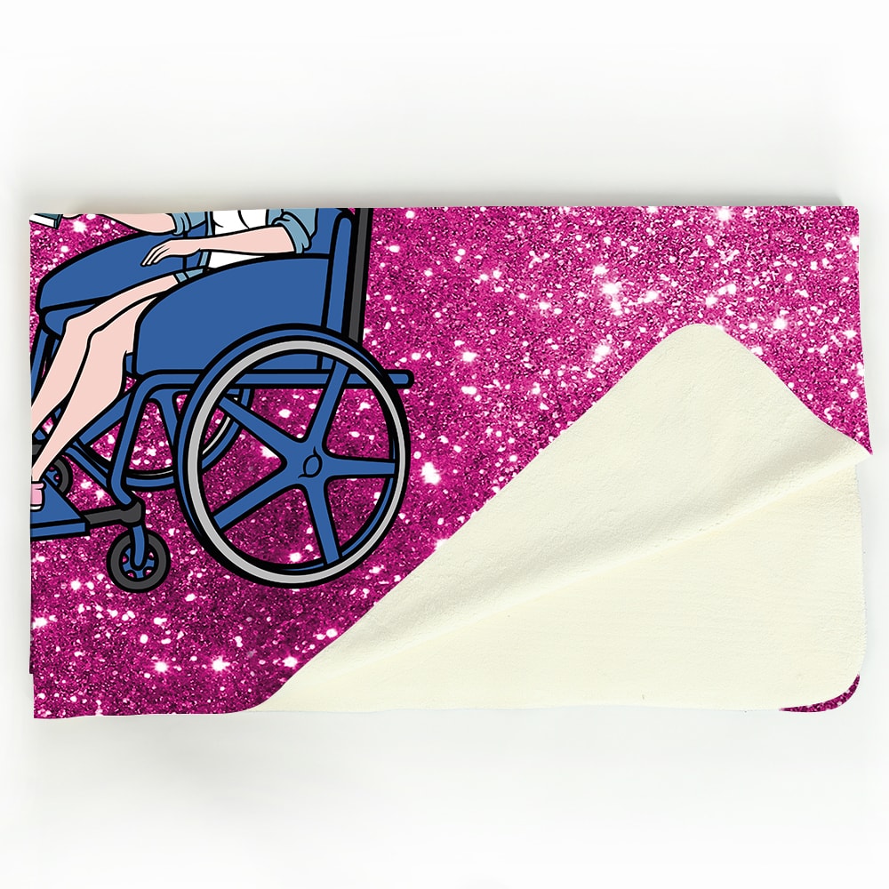 ClaireaBella Pink Glitter Effect Wheelchair Fleece Blanket Toxic Fox
