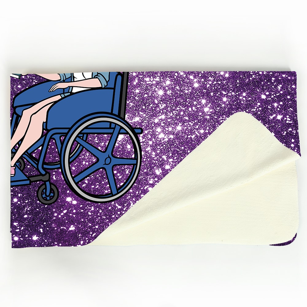 ClaireaBella Purple Glitter Effect Wheelchair Fleece Blanket Toxic Fox