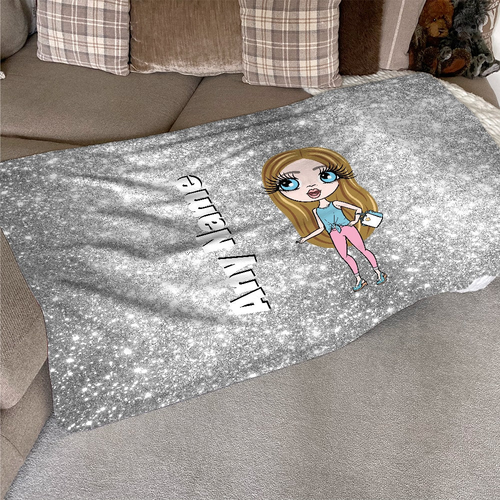 ClaireaBella Girls Silver Glitter Effect Fleece Blanket