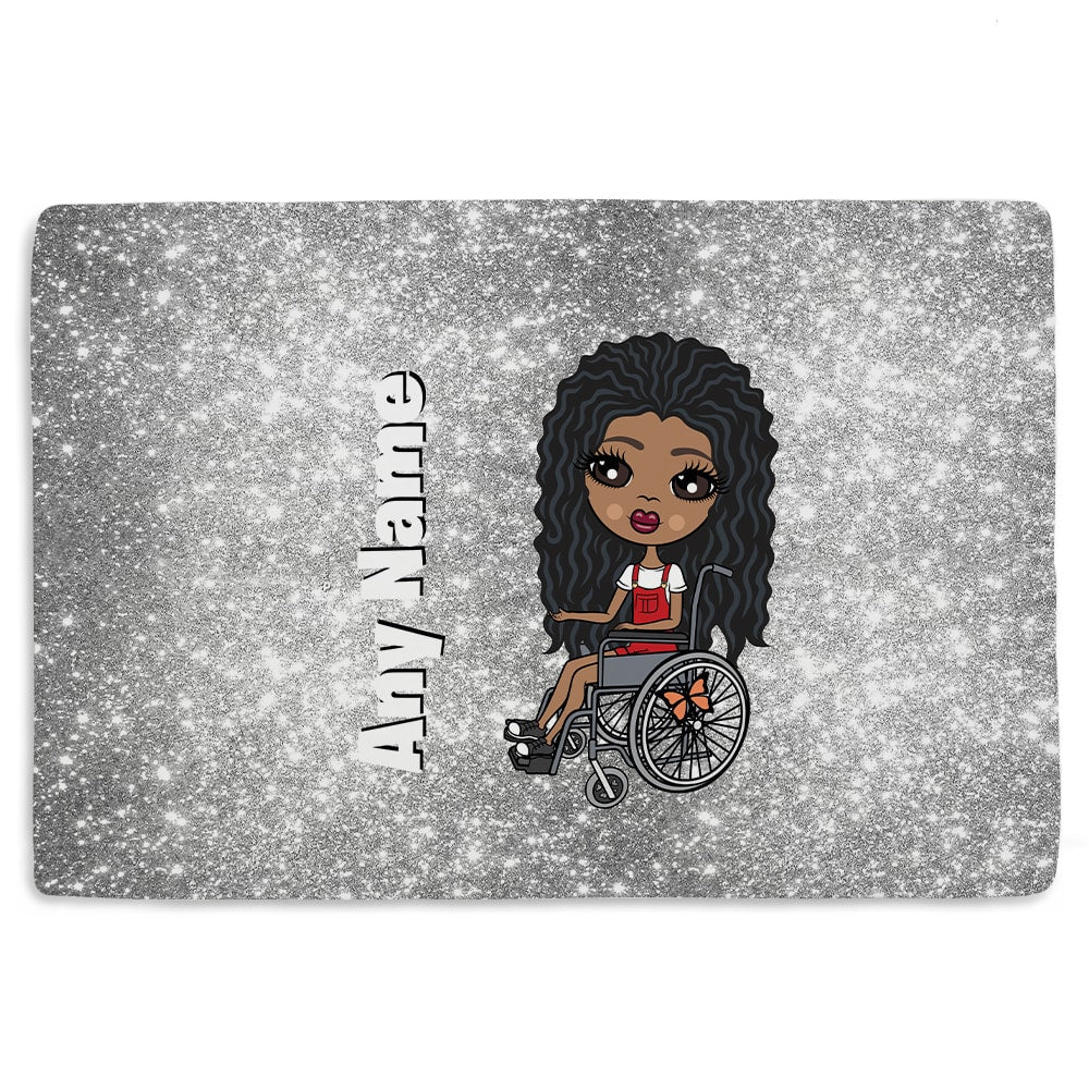 ClaireaBella Girls Silver Glitter Effect Wheelchair Fleece Blanket