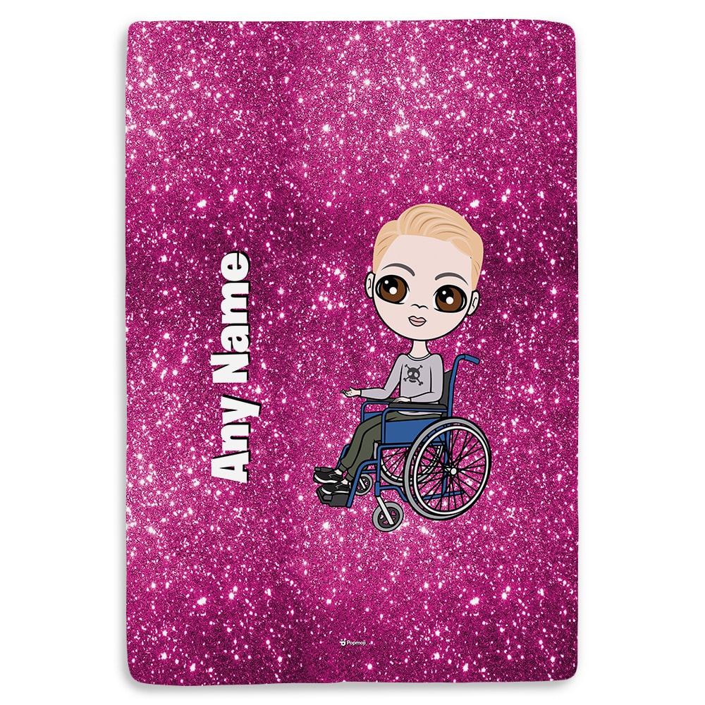 Jnr Boys Wheelchair Portrait Pink Glitter Effect Fleece Blanket