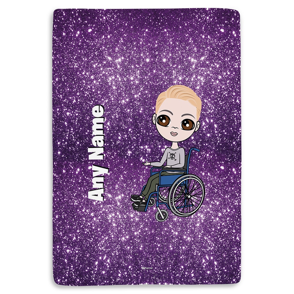 Jnr Boys Wheelchair Portrait Purple Glitter Effect Fleece Blanket