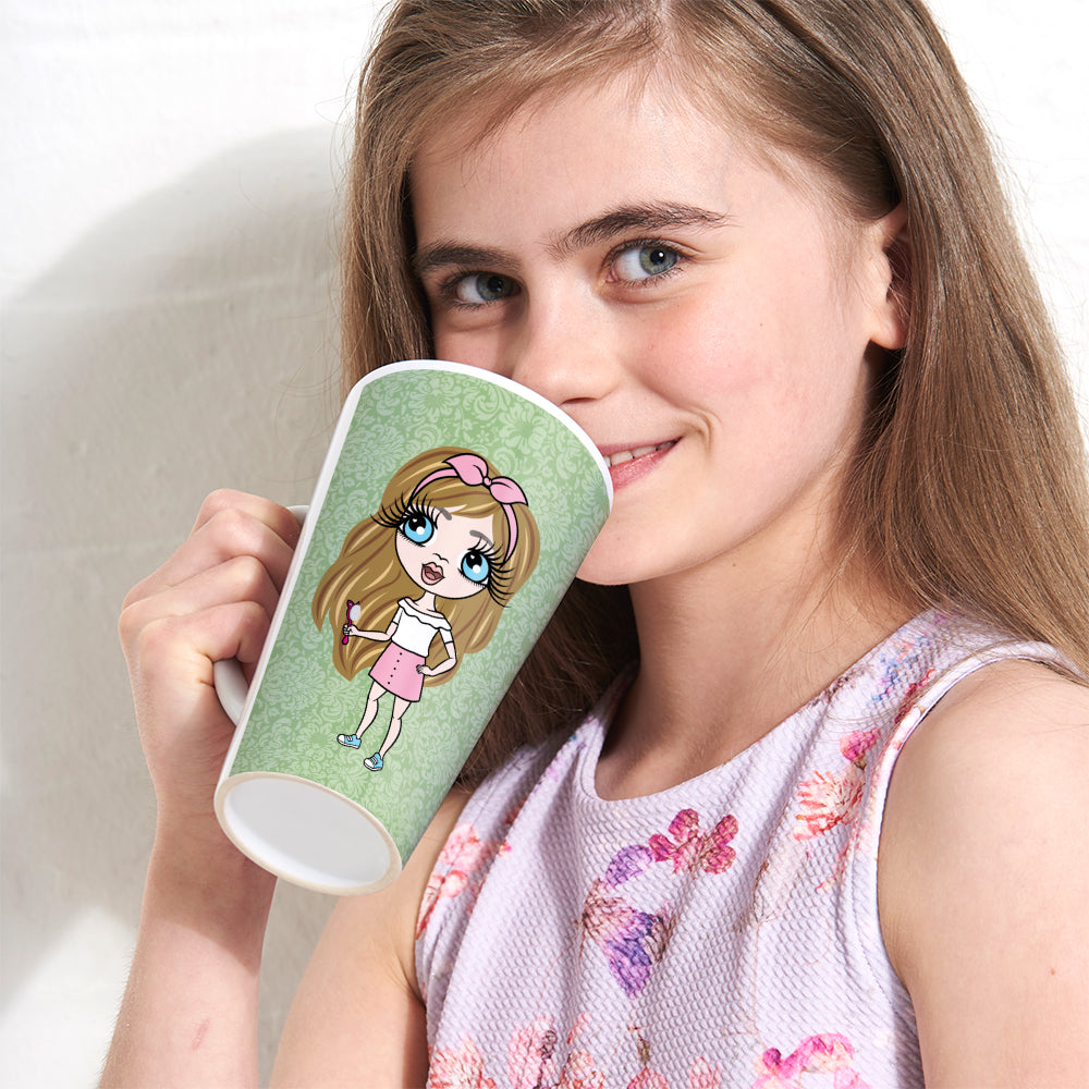 ClaireaBella Girls Green Floral Latte Mug