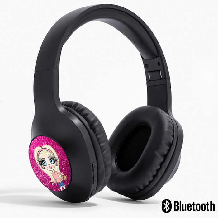 ClaireaBella Girls Pink Glitter Effect Personalised Wireless Headphones - Image 1
