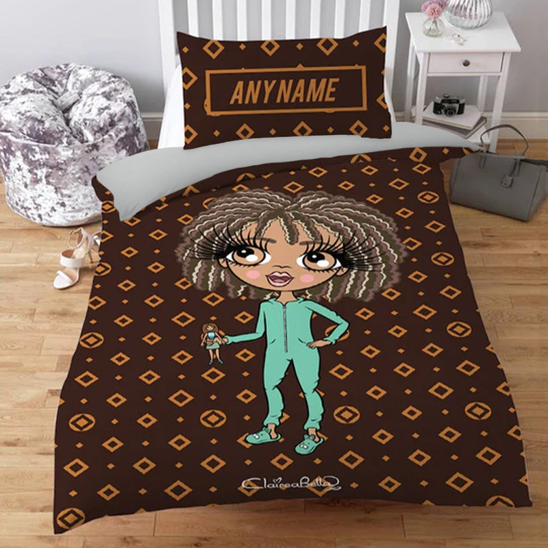 ClaireaBella Girls Personalised Brown Pattern Bedding