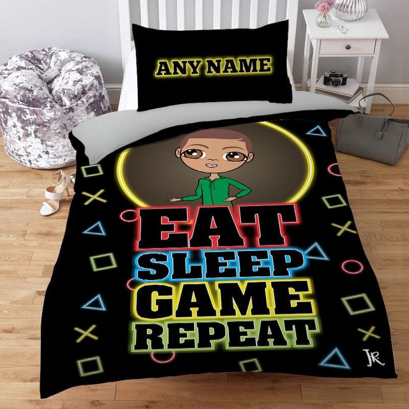 Jnr Boys Personalised Eat Sleep Game Repeat Bedding