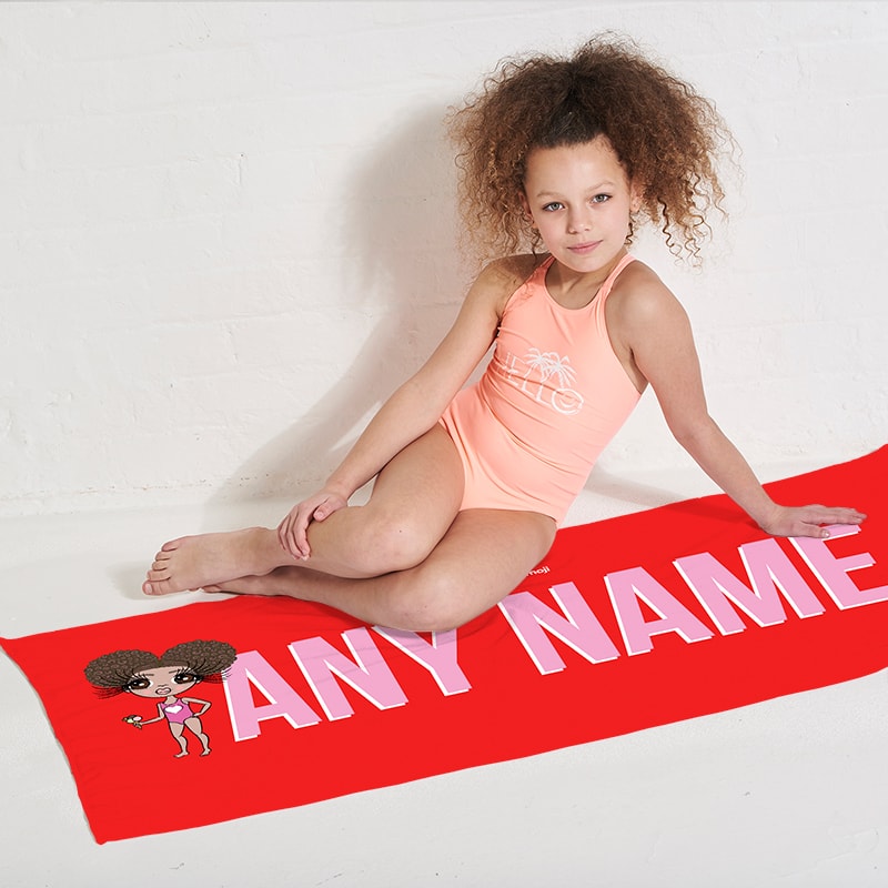 ClaireaBella Girls Red Bold Name Beach Towel