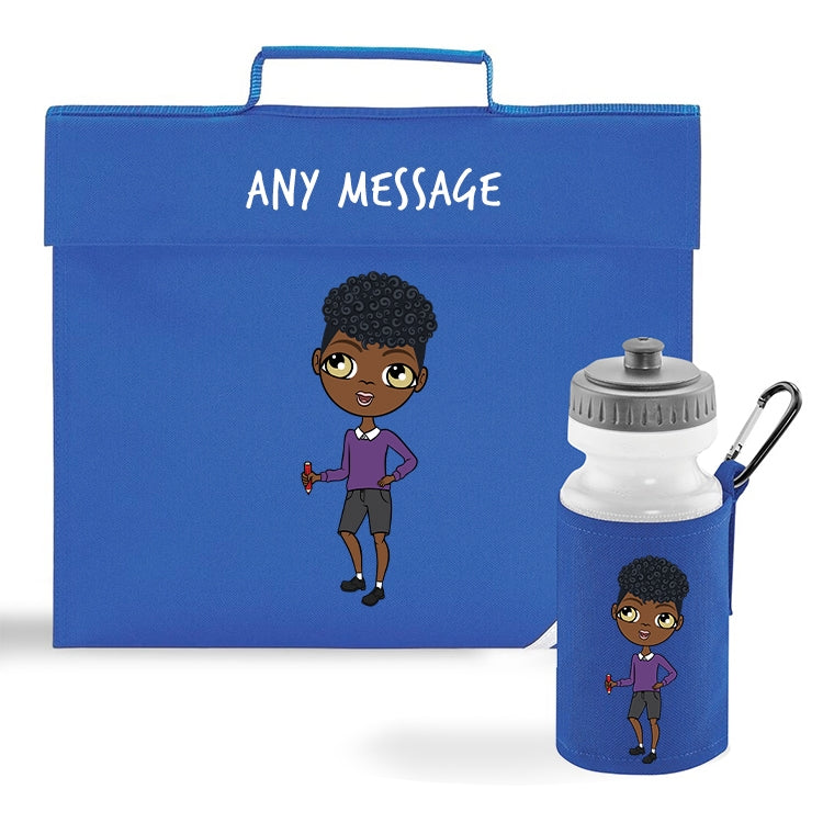 Jnr Boys Personalised Blue Book Bag & Water Bottle Bundle - Image 1