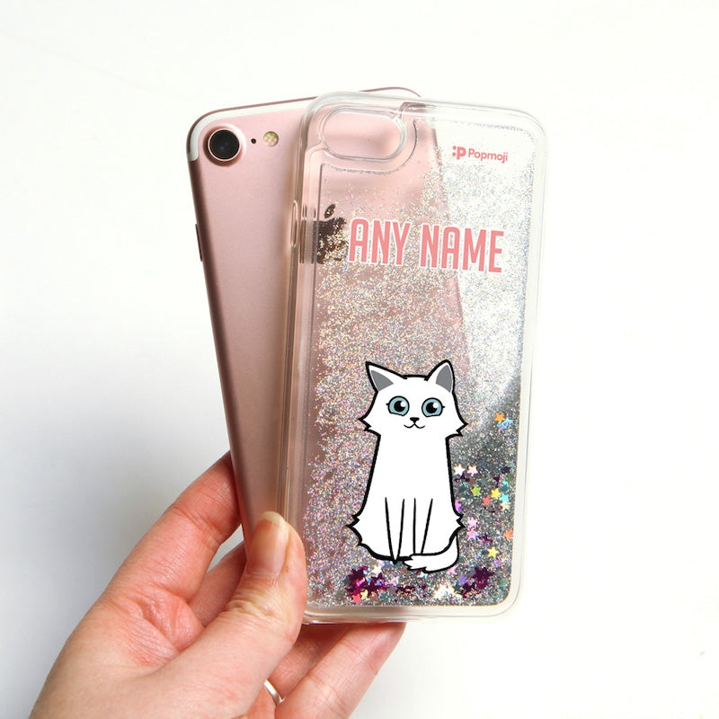 Personalised Cat Classic Liquid Glitter Phone Case - Silver - Image 1