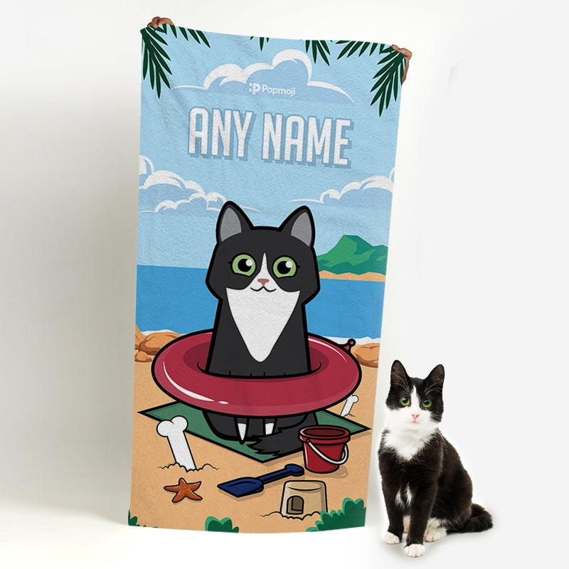 Personalised Cat Beach Fun Bath Towel - Image 1