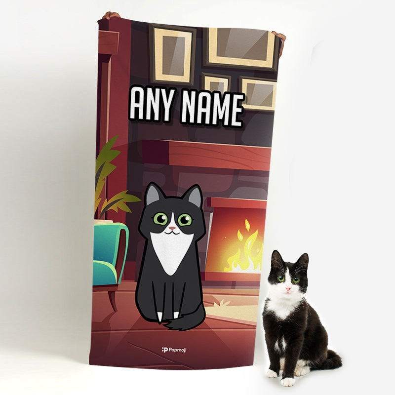 Personalised Cat Fireplace Bath Towel - Image 1