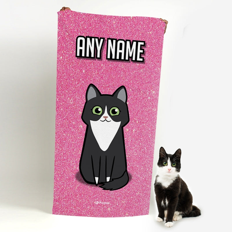 Personalised Cat Pink Glitter Beach Towel - Image 2
