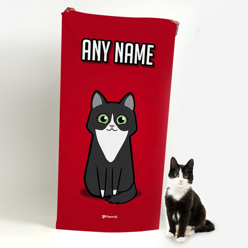 Personalised Cat Red Beach Towel - Image 1