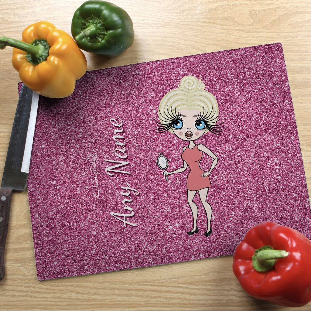 ClaireaBella Landscape Glass Chopping Board - Pink Glitter Effect - Image 1