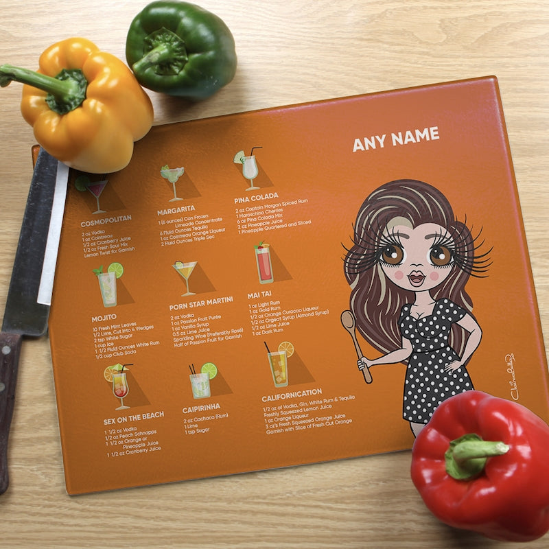 ClaireaBella Glass Chopping Board - Cocktail Recipes Orange - Image 1