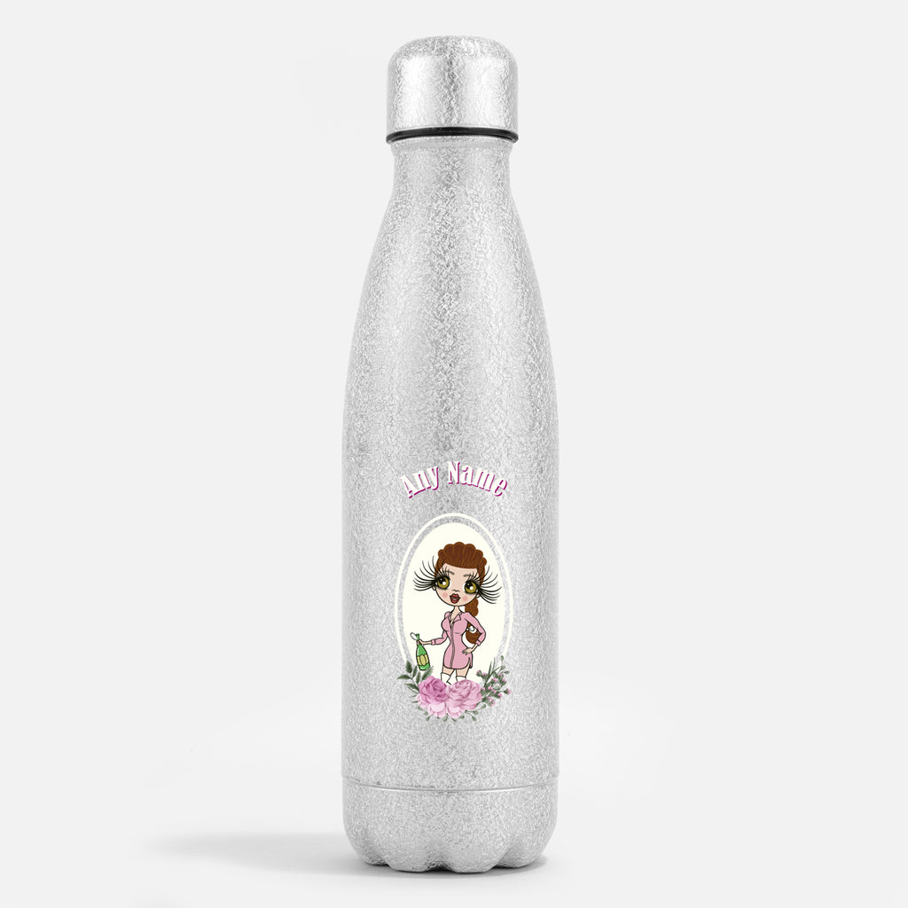 ClaireaBella Silver Glitter Water Bottle Flowers - Image 1