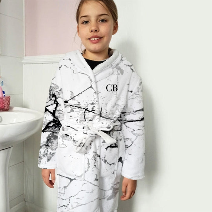 ClaireaBella Girls Lux Collection Black and White Marble Dressing Gown - Image 3