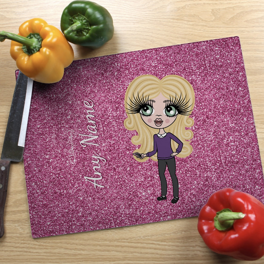 ClaireaBella Girls  Landscape Glass Chopping Board - Pink Glitter Effect - Image 2