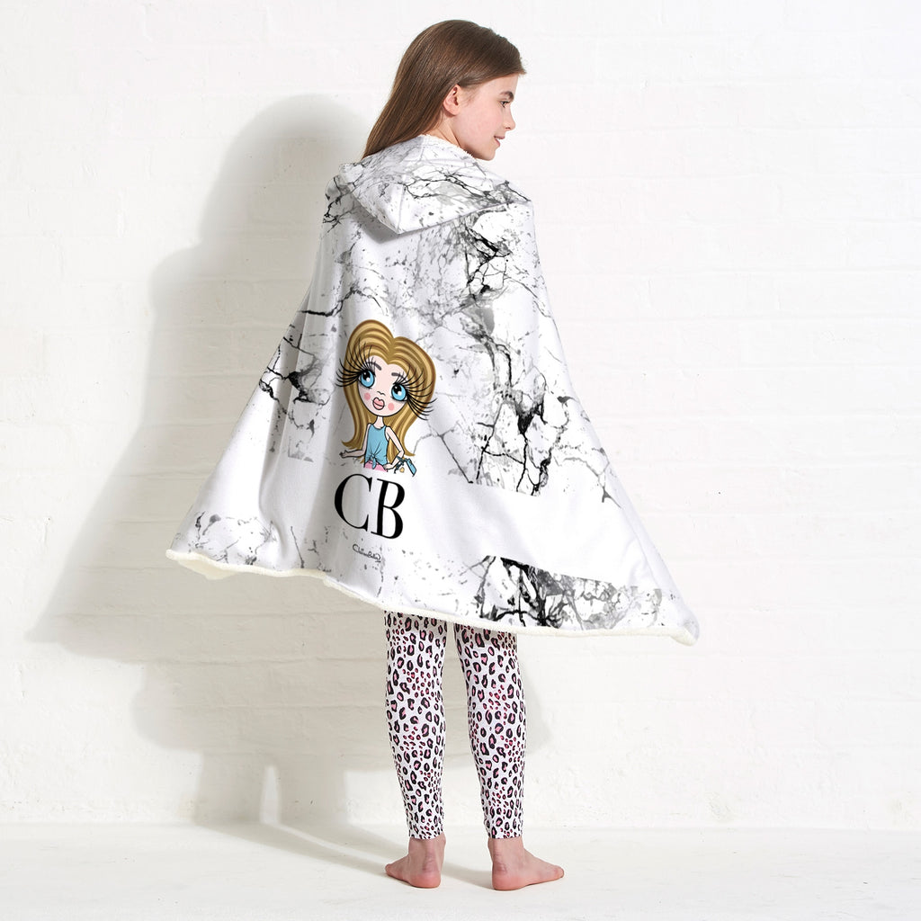 ClaireaBella Girls Lux Collection Black and White Marble Hooded Blanket - Image 5