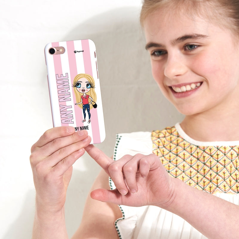 ClaireaBella Girl Personalised Pink Stripe Phone Case - Image 5