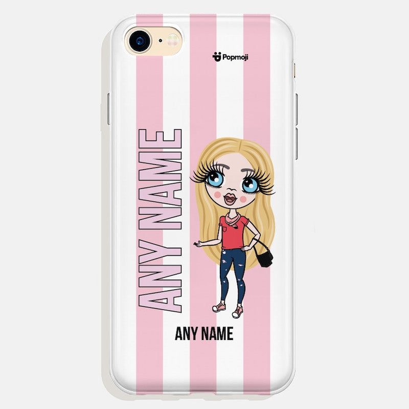 ClaireaBella Girl Personalised Pink Stripe Phone Case - Image 2