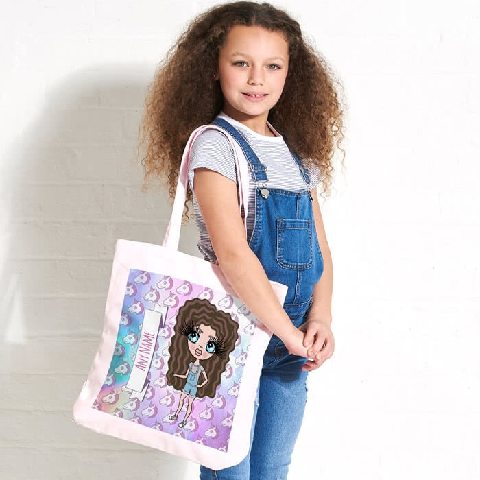 ClaireaBella Girls Unicorn Emoji Pastel Canvas Shopper - Image 1